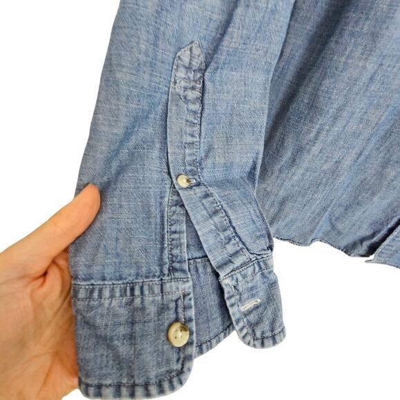 J. Crew Factory Shirt Blue Chambray Button Down Long Sleeve Shirt Men XL - Picture 4 of 8